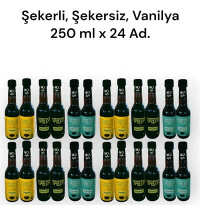 Espresso Soğuk Kahve Karışık Koli (ŞEKERLİ,ŞEKERSİZ,VANİLYA) 250 ml X 24 Adet